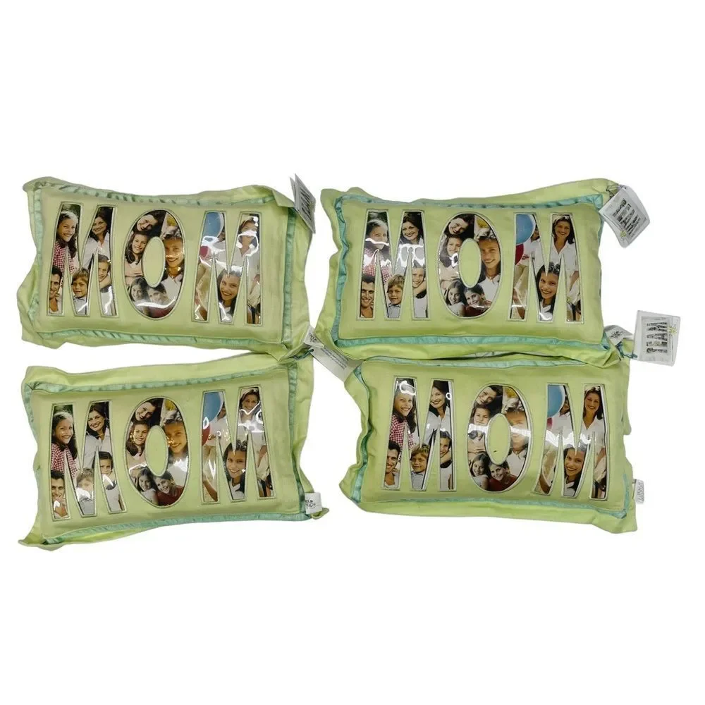 Set of 4 Light Green Demdaco Group Hugs MOM Photo Accent Pillows - NWT